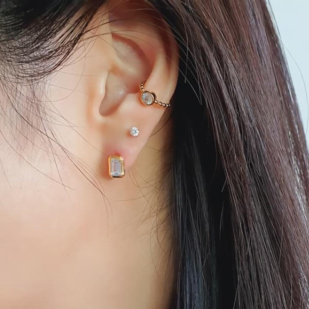 Женские серьги-каффы-браслеты с одним кругом из кубического циркония с покрытием из 15-каратного золота