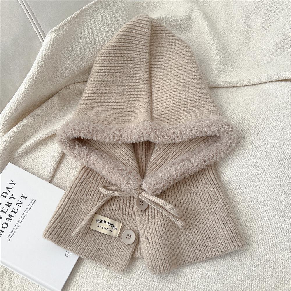 Women's Solid Color Wool Balaclava - Warm Korean Pullover Neck Protection Hat for Autumn and Winter