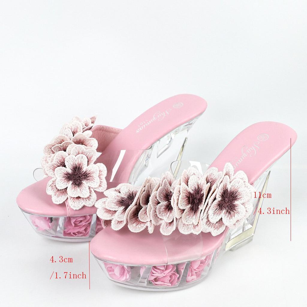 Туфли на танкетке 11 см для ночного клуба, женская обувь на танкетке с цветочным узором, обувь для подиумных танцев на шесте, обувь с кристаллической подошвой LFD-1101-A21