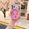 High-Quality Gradient Color Translucent Case with Wireless Charging and Magnetic Phone Strap for iPhone 14, 15, 16, 17 Pro Max E
