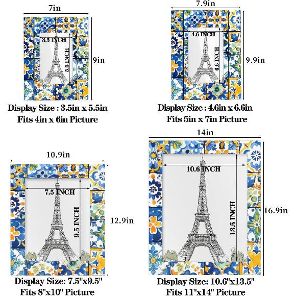Troditional Spanish Tile Pattern 4x6 Picture Frame, Display Photos 3.5x5.5 without Mat, Elegant Picture Frames Collage Wall Home Gallery Decor