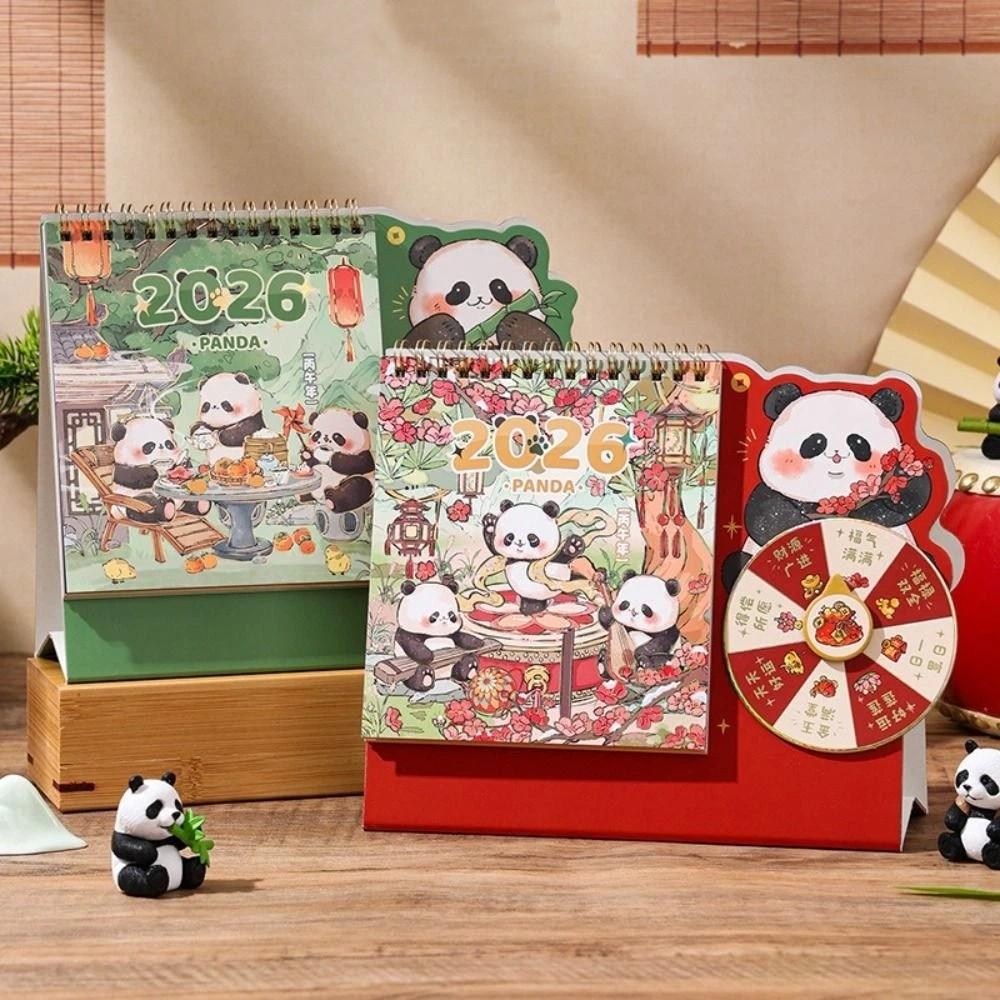 Double Coil New Year Desktop Calendar Cartoon Panda Flip Calendar Planner Calendar Home