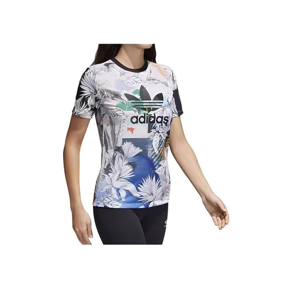 adidas Женская футболка Originals с цветочным принтом, круглым вырезом и коротким рукавом, Топы CY7370