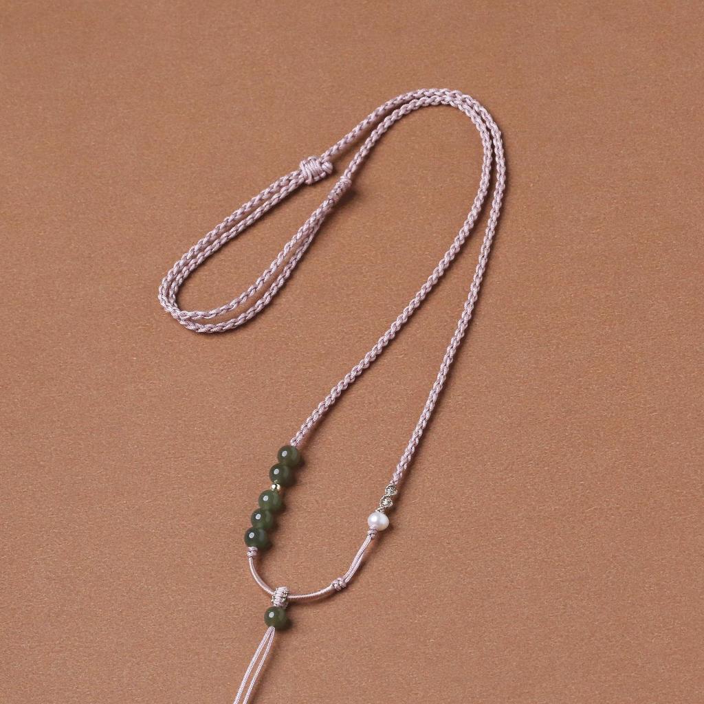 Плетеной вручную регулируемый кулон-ожерелье из нефрита Хетан