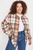 Women's Fashion New Plus Big Size Shirt Brown Plaid Oversize Woven Shirt