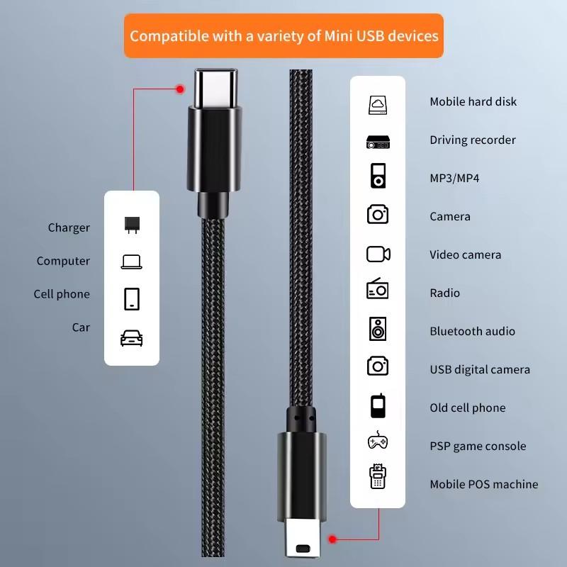 Адаптер-кабель USB Type C на Mini USB для MP3, MacBook Pro, камеры, HDD, зарядный кабель, разъем для передачи данных, тип c, кабель Mini USB