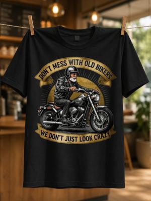 Old Bikers Motorcycle Bearded Rider On Cruiser Bike With Vintage Banner Quote Bold Road Warrior Unisex All TShirt