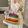 Summer Women's Beach Bag Fashionable Large Capacity Striped Grass Woven Bag New Versatile Beach Vacation Commuter Handbags
