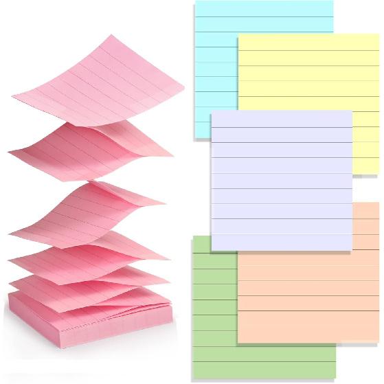 ZYTIN Pop Up Sticky Notes Lined 3x3 inch, Easy to Post Sticky Notes with Lines, 600 Sheet, Pink Purple Blue Yellow Green Orange Color, Office