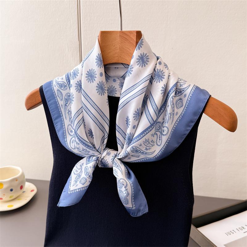 Colorful small fish small square scarf high-end print imitation silk scarf shawl neck scarf headscarf scarf new