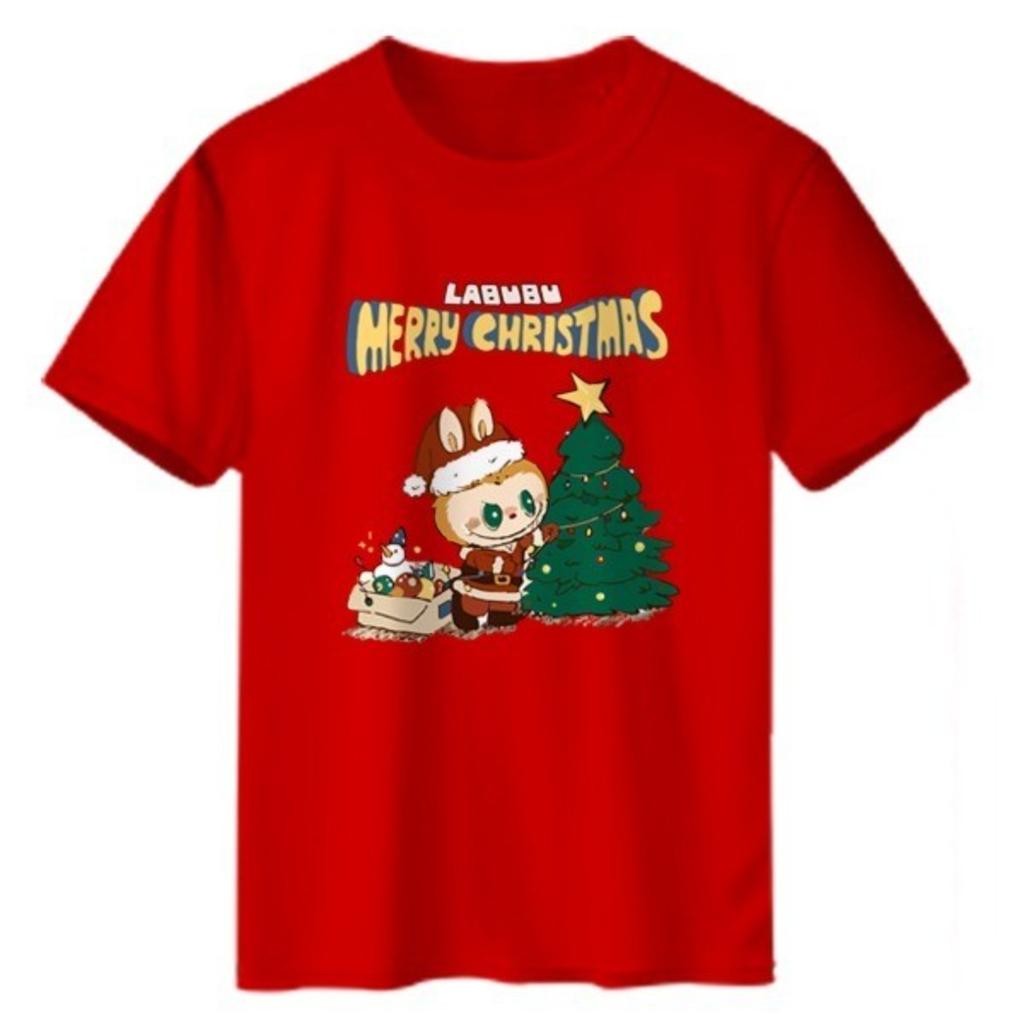 Стильная и удобная унисекс футболка с круглым вырезом и коротким рукавом Labubu на канун Рождества