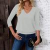 Women's Fashion Casual V-Neck Three-Quarter Sleeve Solid Color Top