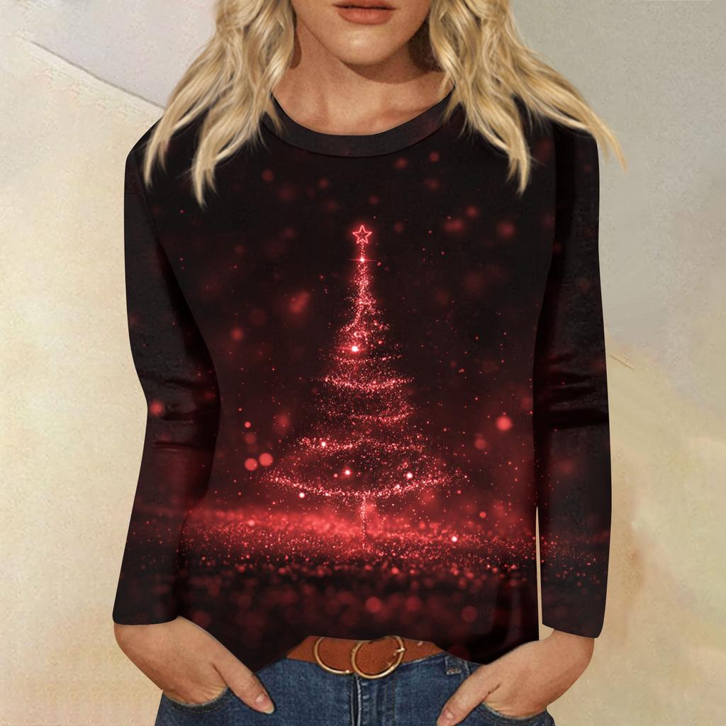 Women's Fashion Casual Long Sleeve  Print Round Neck Top