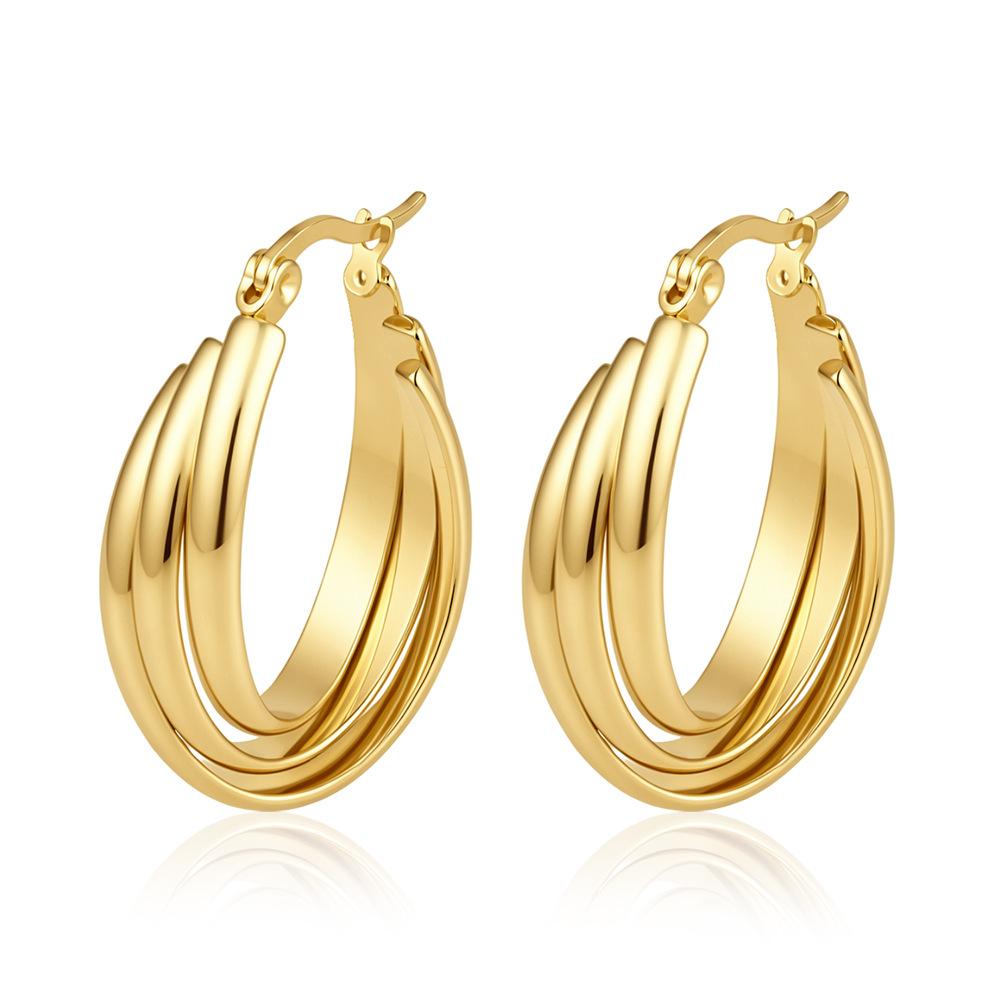 Direct supply multi-layer stainless steel earrings women's trend light luxury versatile earrings plated 18k earrings fashion