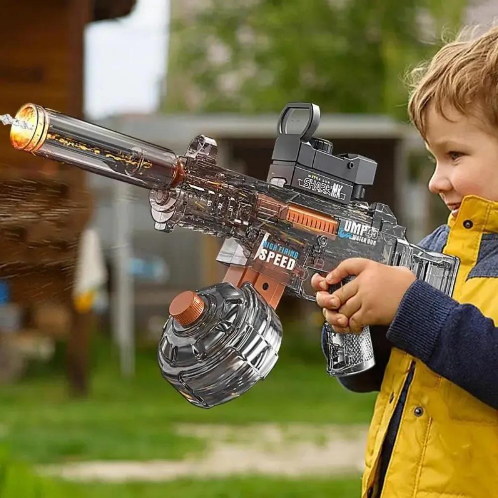 Электрический водяной пистолет UMP45 с имитацией пламени, большой емкости, высокое давление, автоматический водяной бластер, летняя игрушка для бассейна на открытом воздухе