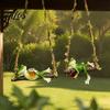 Причудливая подвесная скульптура-дерево 2 шт. Лягушка-качели Садовая статуэтка с пеньковой веревкой, Украшение Пиво/Вино Креативные Ландшафтные Подарки для Декора на Открытом Воздухе,