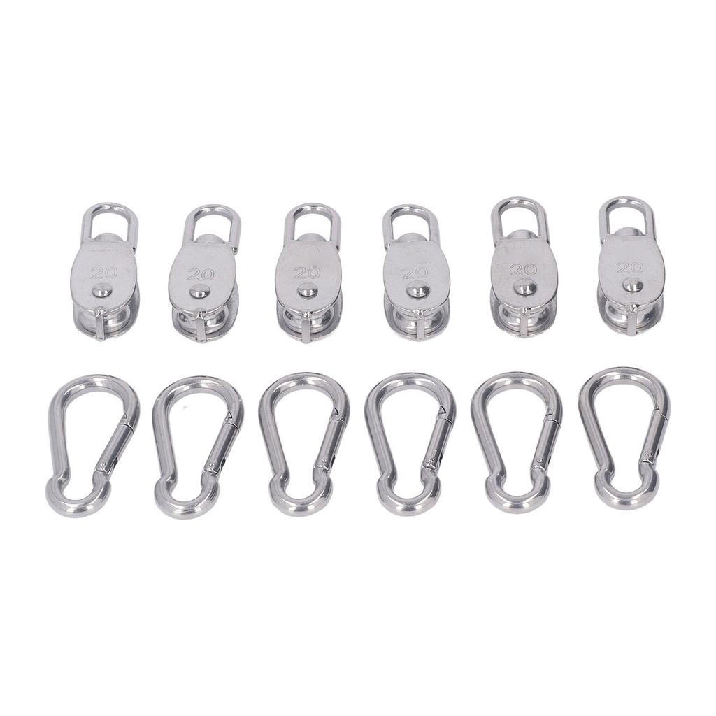 6Pcs Pulley Block Stainless Steel M20 75kg Bearing Swivel Pulley Wheel with M7 Spring Hook