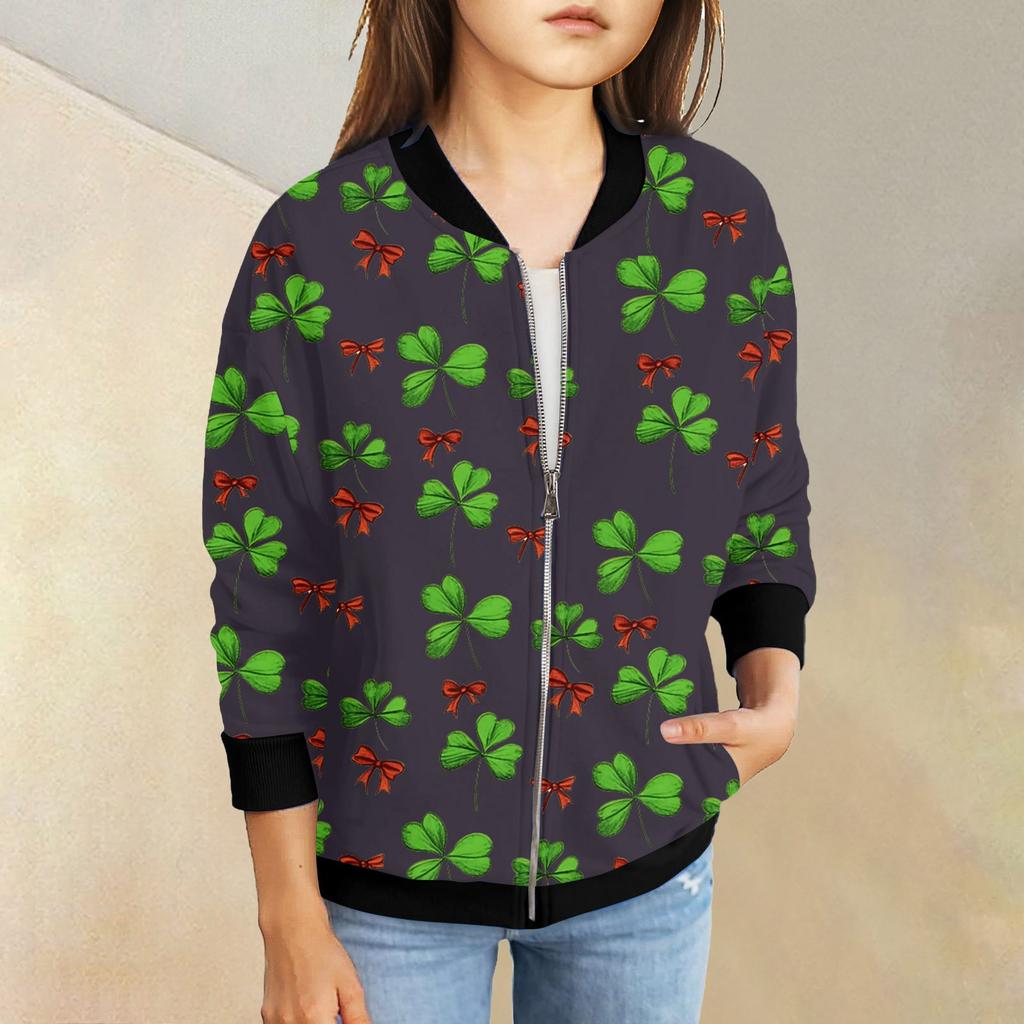 Девочки куртки на молнии детские осенние толстовки с длинным рукавом верхняя одежда с карманами St. День Святого Патрика 5-15 лет