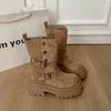 Женские ботинки Мартина до середины икры на толстой подошве в британском стиле для осени/зимы, увеличивающие рост