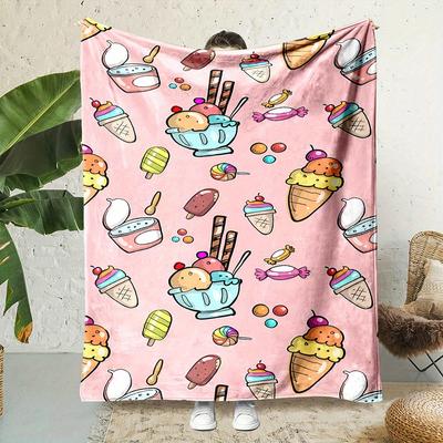 Sweet Ice Cream Print Blanket Reversible Dessert Flannel for Sugary Comfort Foodie Gifts Deliciously Cozy Decor