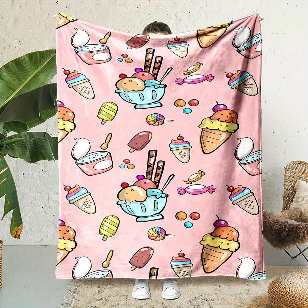 Sweet Ice Cream Print Blanket Reversible Dessert Flannel for Sugary Comfort Foodie Gifts Deliciously Cozy Decor