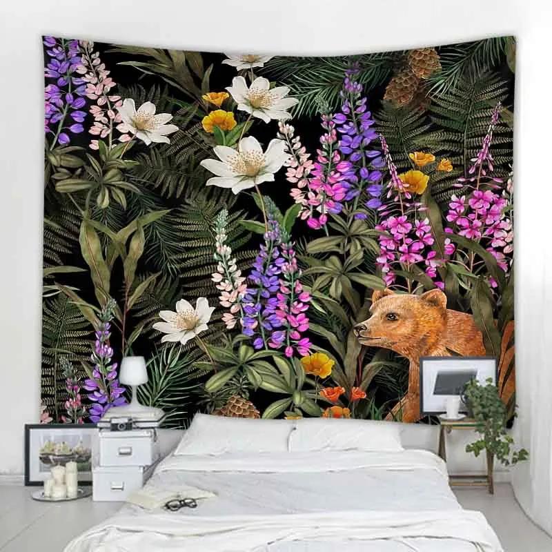 Psychedelic Animal Tapestry Wall Hanging Retro Tropical Plant Background Bukawaii Home Decor Yoga Mat Bed Sheet Customizable