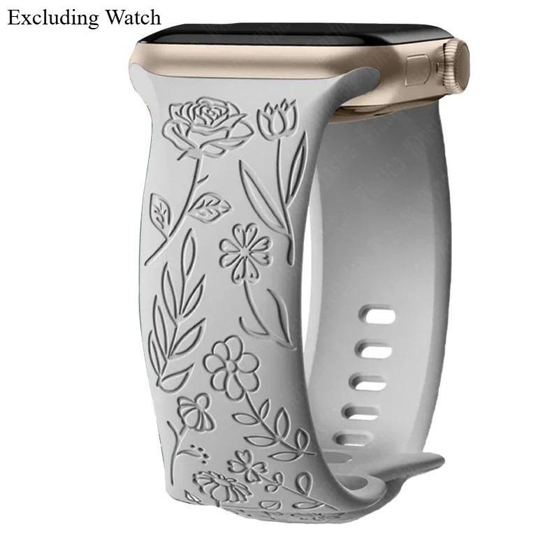 Браслет с гравировкой цветочных узоров для Apple Watch серий 11 10 42 46мм 45-44- 40-38мм Женский ремешок для IWatch Ultra 3/2 49мм 9-8-7-6