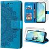 Case for Samsung Galaxy A16 5G/4G - BOOLING - Blue Synthetic Leather Mandala Engraving - 2 Tempered Glasses