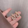 S925 Silver Geometric Diamond Square Stud Earrings - 2024 Unique Trendy Design for Women