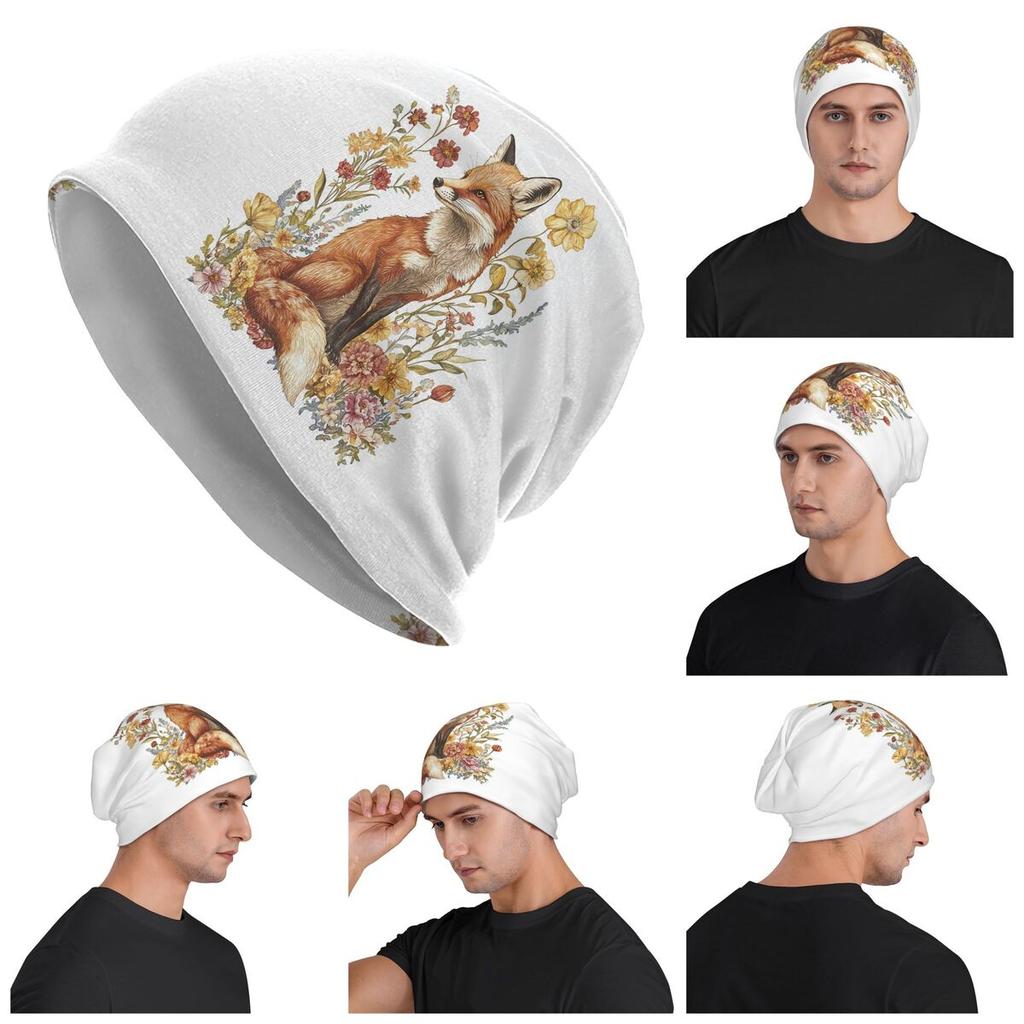 Fox Flower Unisex Adult Beanies Caps Knitting Bonnet Hat Warm Fashion Autumn Winter Outdoor Skullies Hats