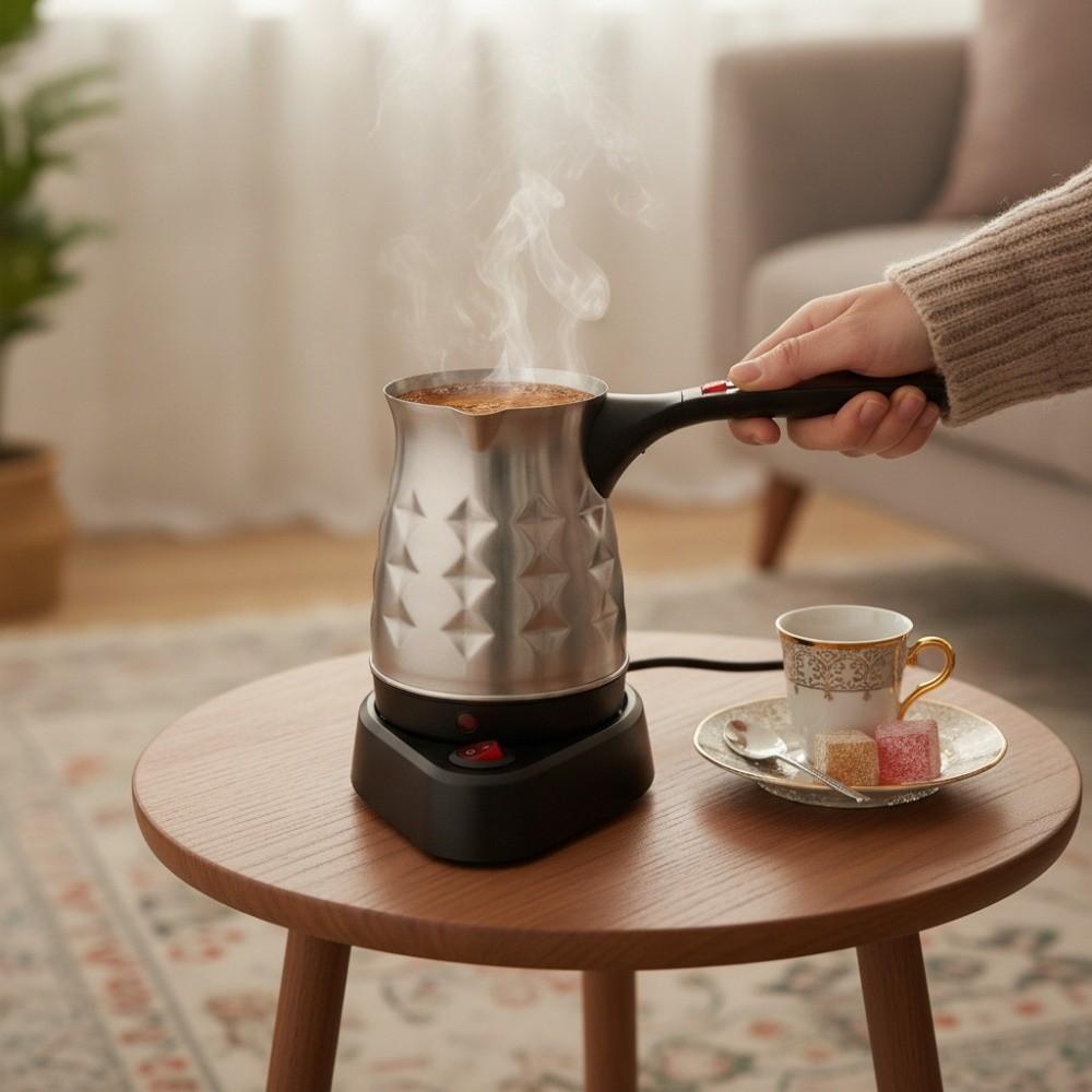 1pcs Cordless Base Electric Coffee Pot Anti Scald Handle Turkish Coffee Kettle For Coffee Lovers