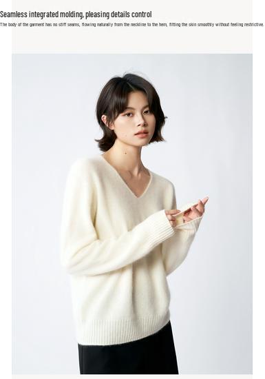 Versatile 4-Color Brushed Wool V-Neck Sweater - Seamlessly Integrated, Slimming, Relaxed, 14-Gauge Knitwear