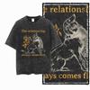 Dog Print Vintage Streetwear Washed Distressed Big Size Black Cotton Unisexs TShirt G
