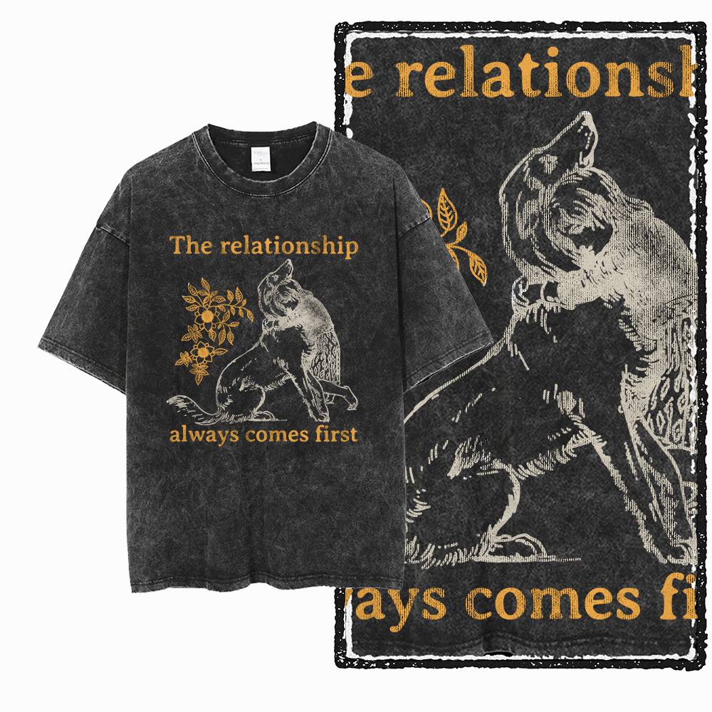 Dog Print Vintage Streetwear Washed Distressed Big Size Black Cotton Unisexs TShirt G