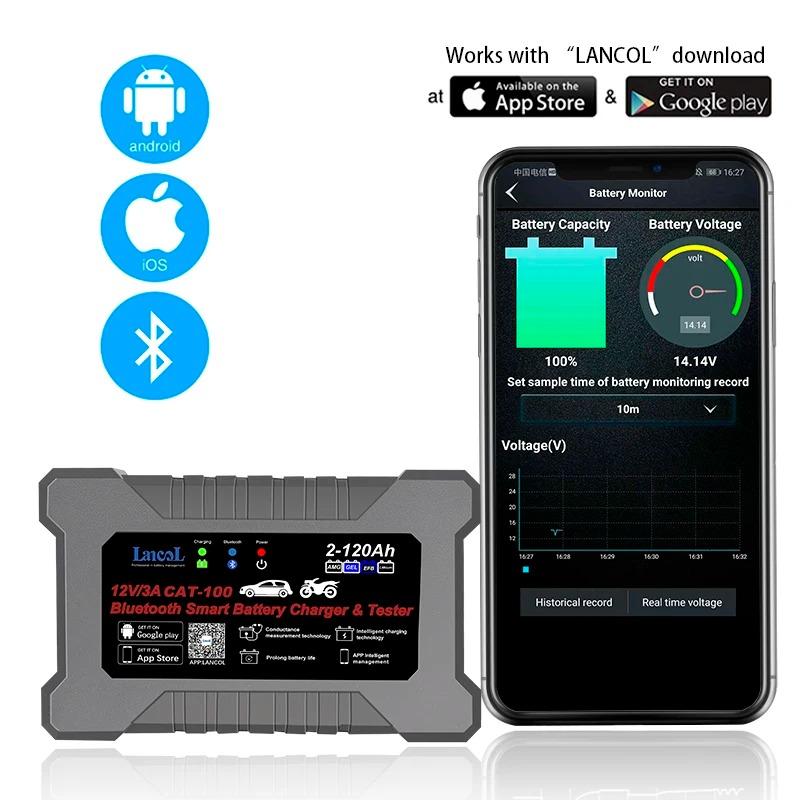 Lancol CAT100 12В 3А Полностью Автоматическое Bluetooth-совместимое Умное Зарядное Устройство и Тестер Аккумуляторов 2 в 1 8-ступенчатое Зарядное Устройство