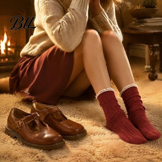 Forest Style Hollow Lace Socks Ruffle Crew for Women, Cotton Frilly Socks, Soft Breathable Blend Casual Ankles Daily Wear And Fashionable Layering