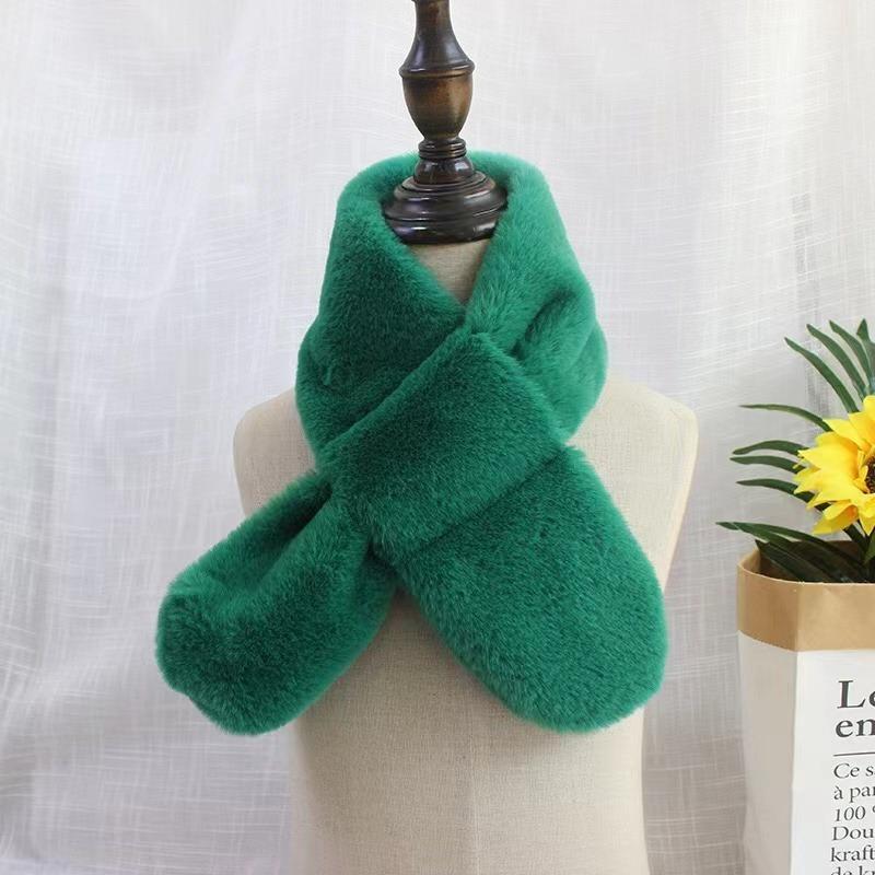 Детский зимний теплый утолщенный шарф с перекрестным воротником для мальчиков и девочек, однотонный искусственный мех кролика, плюшевый милый платок-шарф