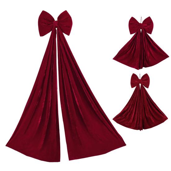 Christmas Bow Tree Topper Ornament Burgundy Velvet Wreath Bows Christmas Hanging Ribbon Gift Bows for Holiday Home Wall Outdoor Indoor Party