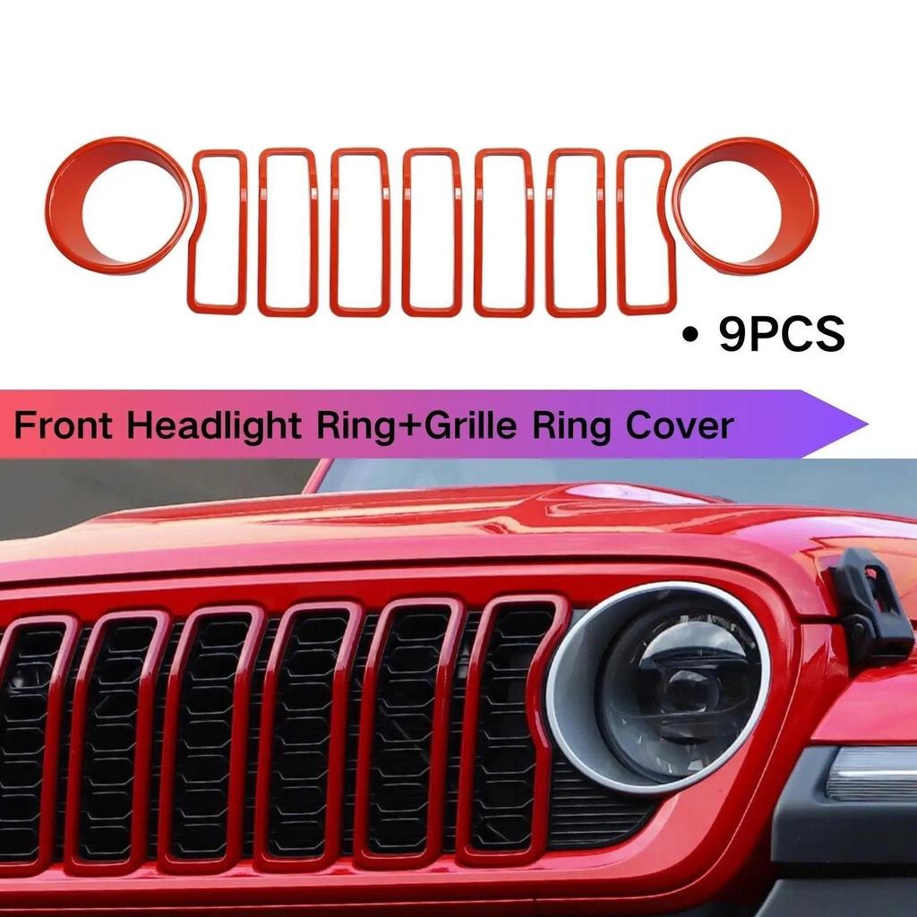 Накладка-кольцо на решетку радиатора и накладка-кольцо на фару для Wrangler JL 2024 Карбон