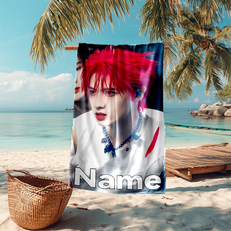 Personalized customized proof beach towel with TOP lands boy group Zhu Zhixin pattern - soft, absorbent,quick-drying,perfect swimming,camping&bathing