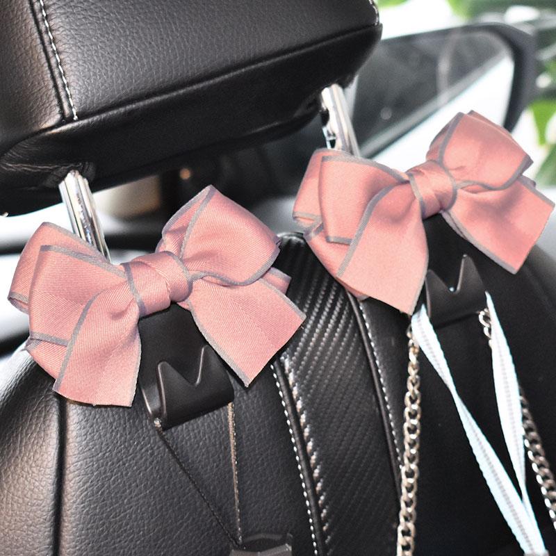 Creative Cute Bowknot Car Seat Back Storage Hooks Vehicle Headrest Organizer Hanger for Groceries Bag Handbag Car Accessories