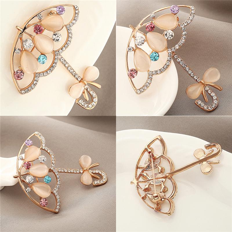 Брошь-зонтик с опалом и горным хрусталем, милые броши в корейском стиле для женщин