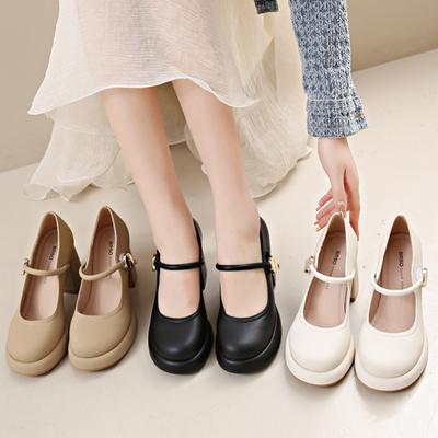 Французские британские туфли Мэри Джейн с одним ремешком, маленькие кожаные туфли на высоком каблуке, туфли на толстом каблуке
