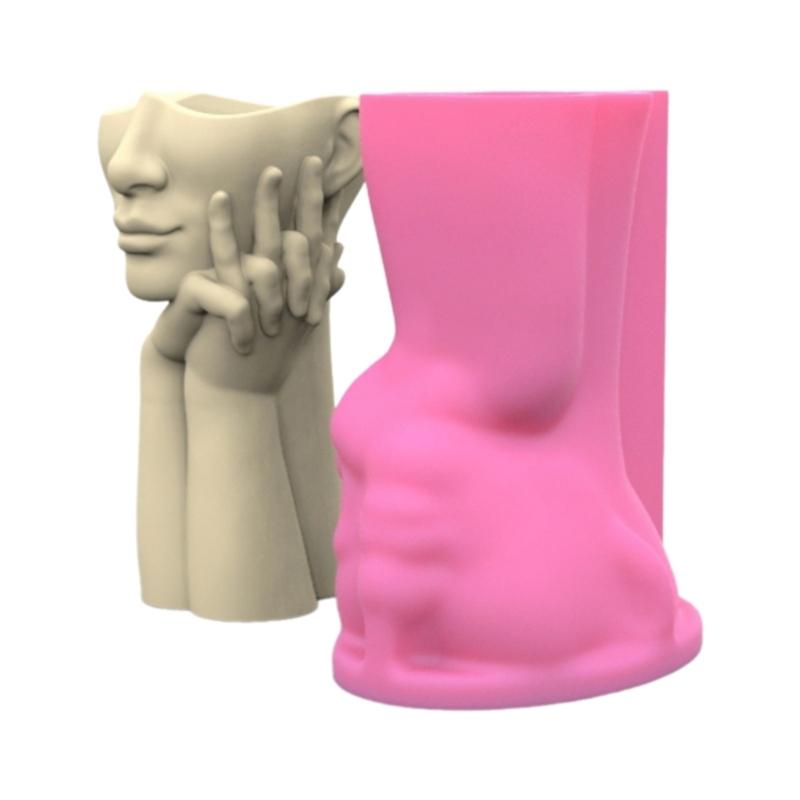 Abstract Face Flower Pots Mold Epoxy Resin Molds Pen Holder Candle Holder Cement Planter Silicone Mould Home Decorations