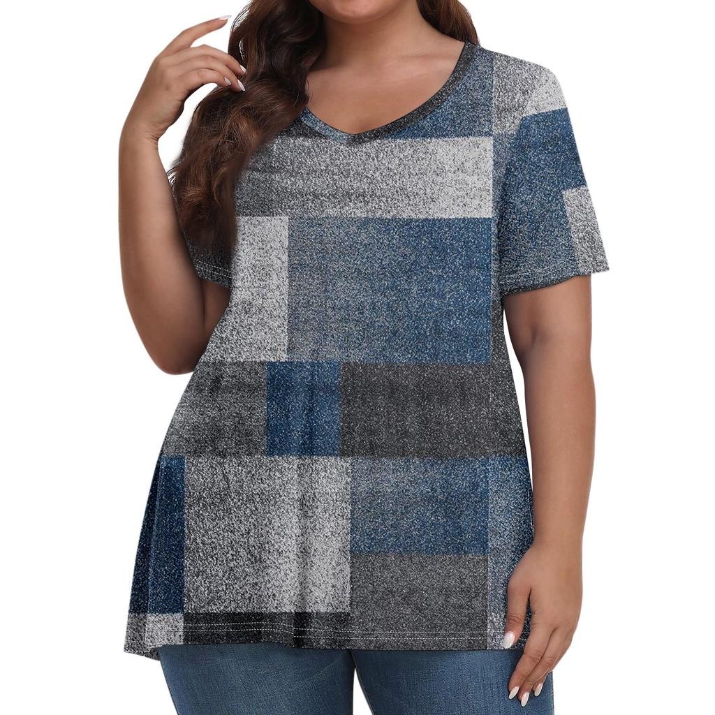 Женские топы больших размеров, шорты с рукавами, рубашки с V-образным вырезом, повседневная одежда, топы с принтами