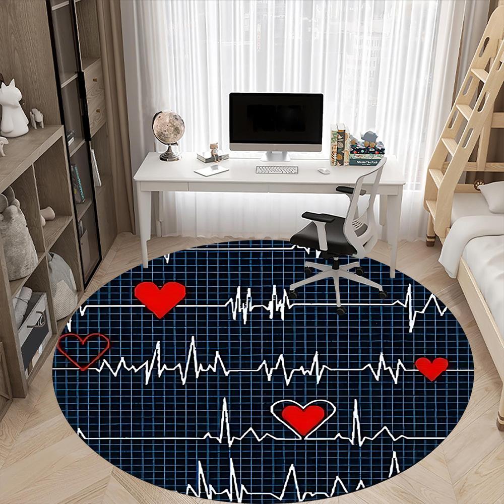 1pc Heartbeat Chair Carpet for Office, Round Polyester Mat, Indoor Decor for Office, Washable Non-slip Carpet yy251219071