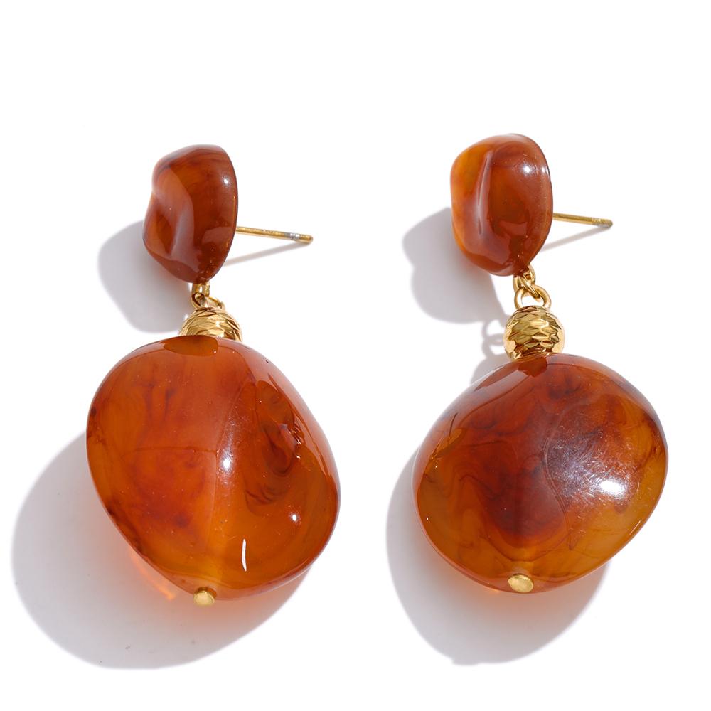 Yhpup Waterproof 3 Color Resin Round Drop Earrings for Women Stainless Steel Spring Summer Charm Stylish Earrings Jewelry 2026