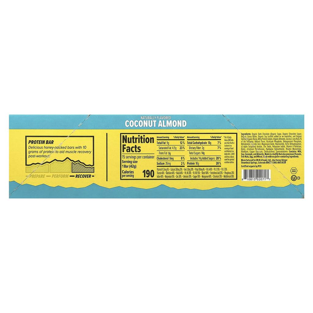 Honey Stinger, Protein Bar, Coconut Almond, 15 Bars, 42 G (1.5 Oz) Each