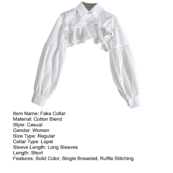 Women Fake Collar Lapel Lantern Long Sleeve Single Breasted Ruffle Stitching Hem False Collar Solid Color Sweater Decorative Collar