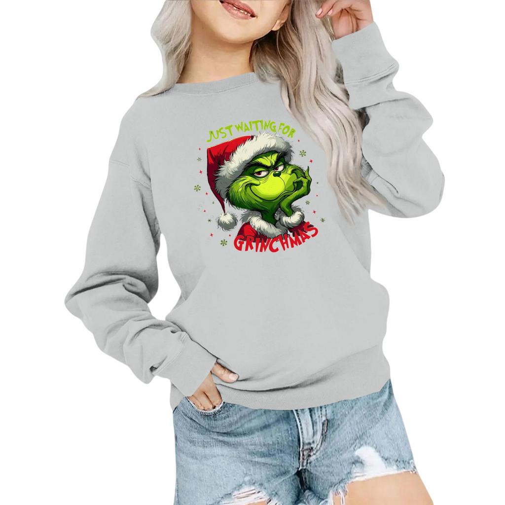 Kids' Fashion Loose-Fit Casual Long-Sleeve Christmas Print Oversized Crewneck Sweatshirt